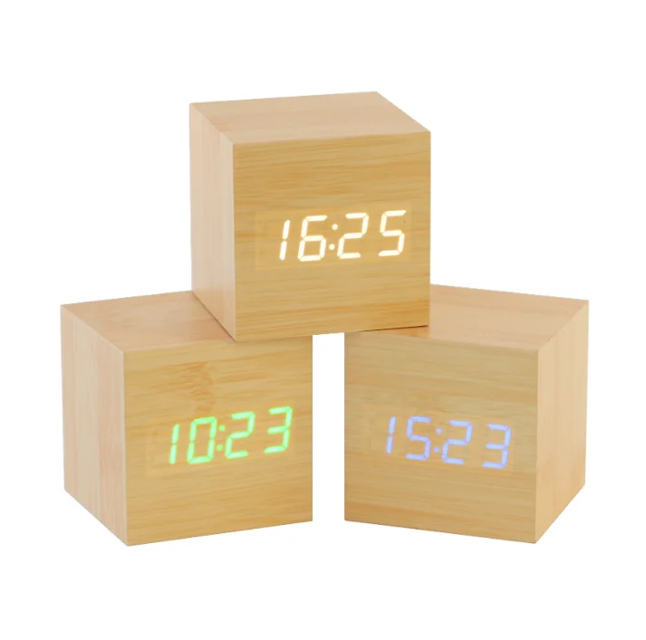 Fashion Electronic Desktop Table Decor Clocks LED Wooden Alarm Clock Watch Table Voice Control Digital Wood Despertador 2021