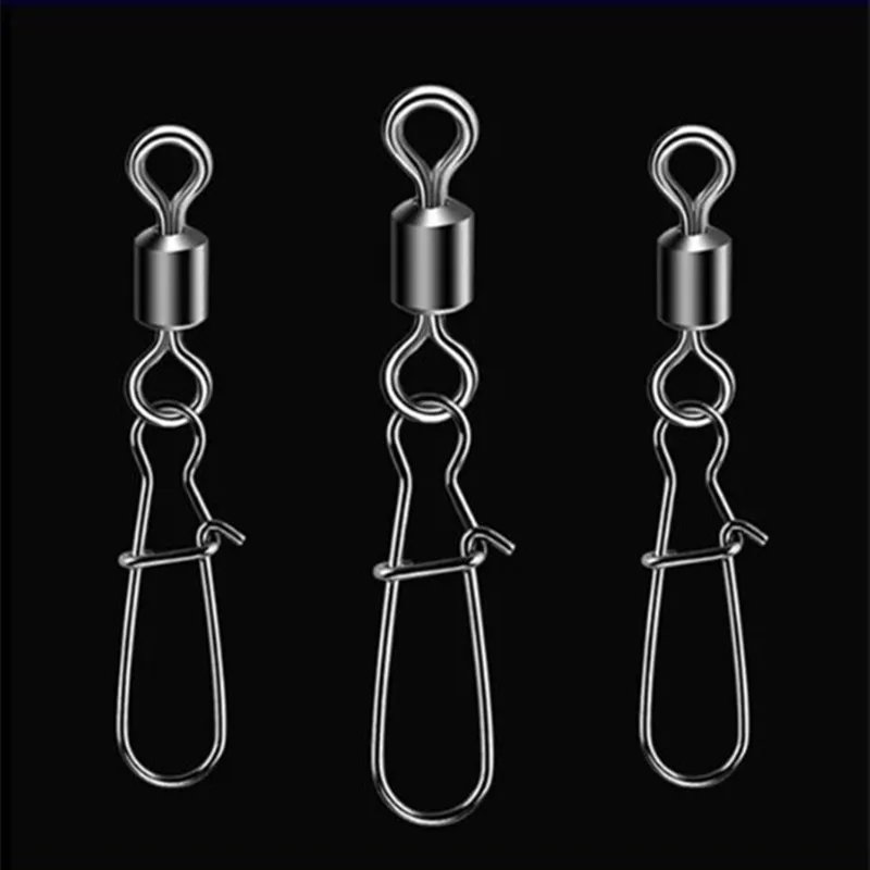 100PCS Fishing Swivels Carabiner Fishhook Connector Pin Swivel Metal Snap Rolling Swivel Carp Fishing Accessories