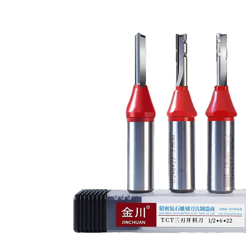Jinchuan лидер продаж инструмент CNC TCT деревообрабатывающий прямой бит 1/2*6*22 2 3 Флейта фреза для обработки древесины карбидные фрезы