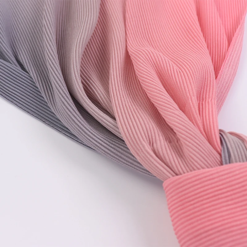 Custom Malaysia Hot Selling Pleated Shawl Premium Mini Ombre Pleated Chiffon Hijab