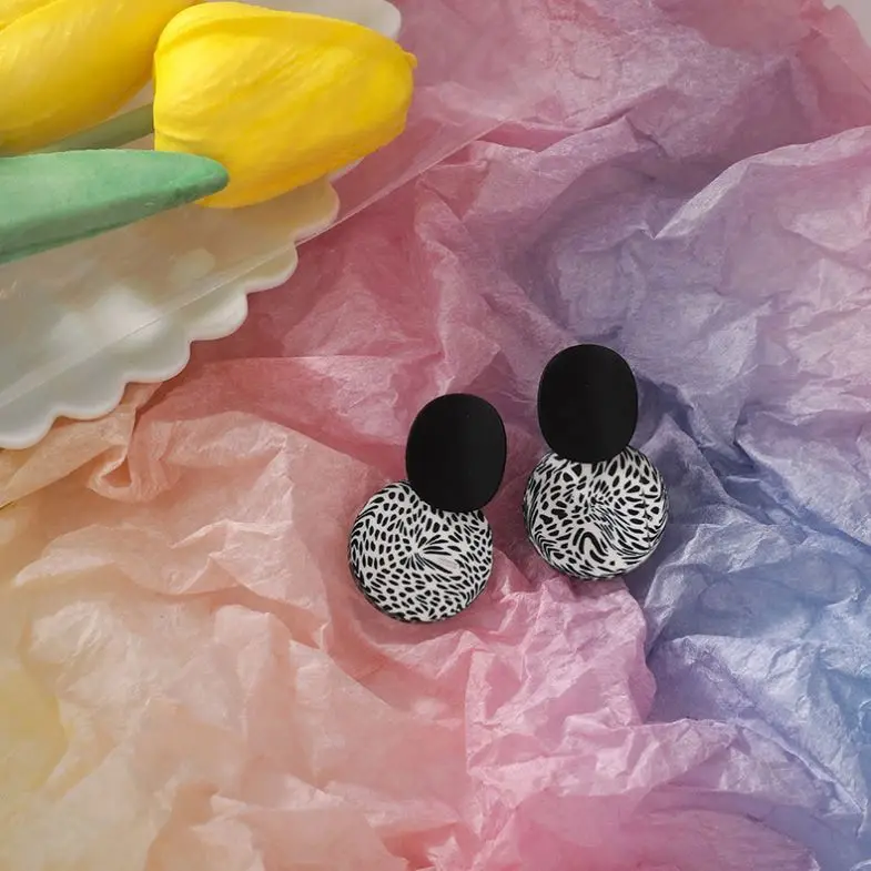 Bohemian Fashion Concave Alloy Handmade Round Polymer Clay Earrings For Women Jewelry