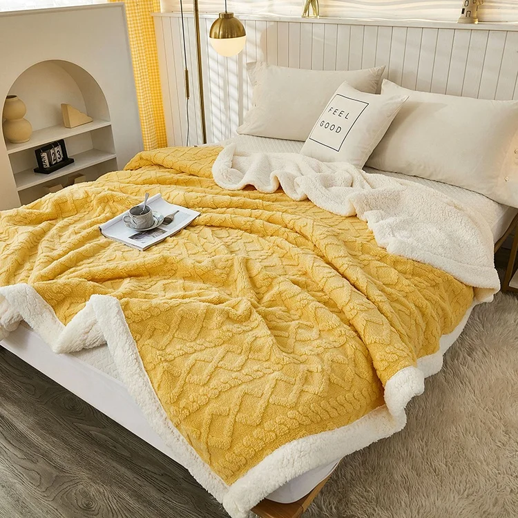 High Quality Tuff Wool Solid Color Knitted Double Layer Throw Flannel Sherpa Polyester Blanket