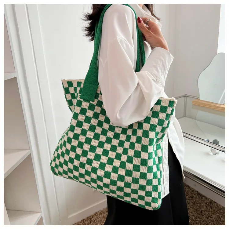 MAX APPAREL Plaid Print Large Shoulder Shopping Bag