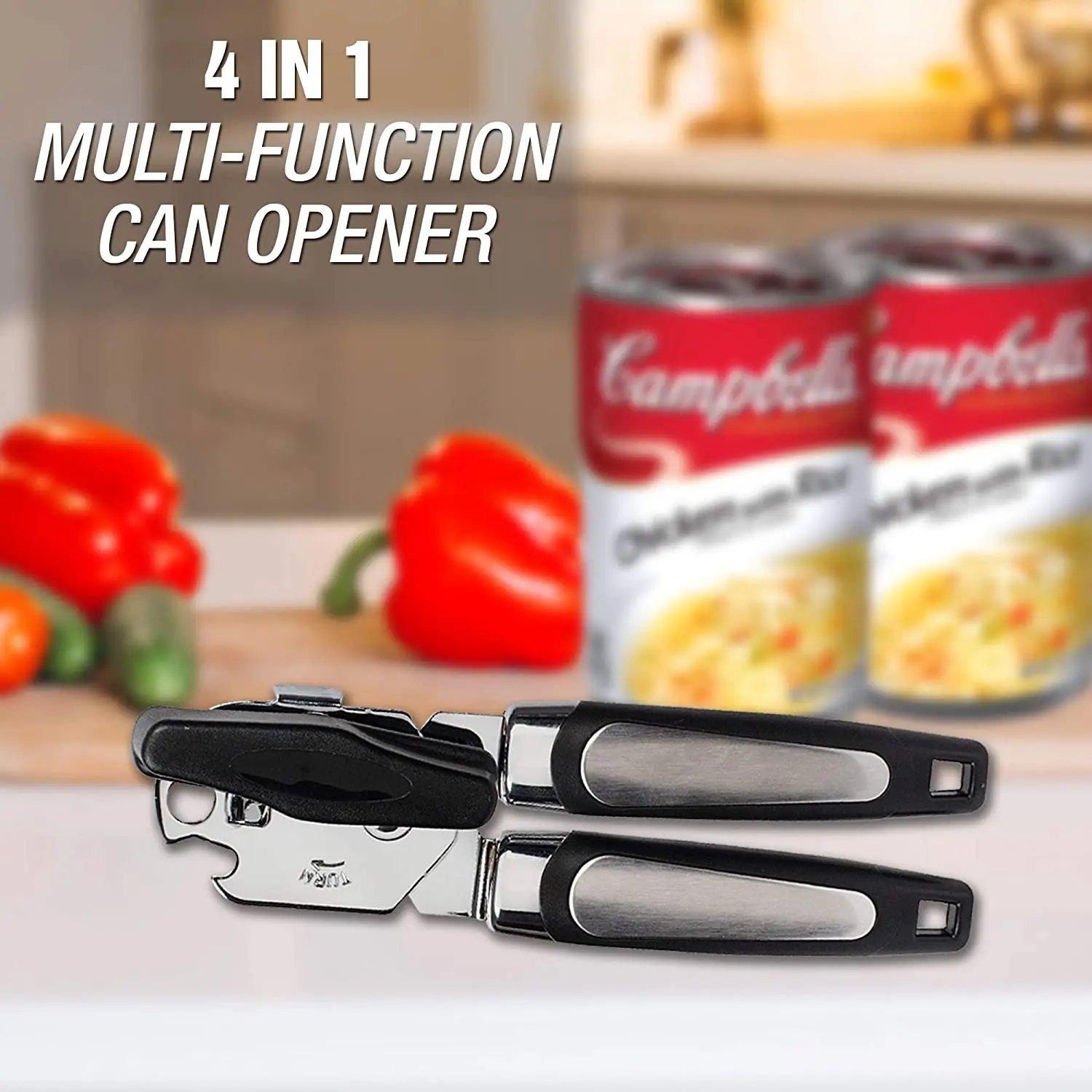 Can Opener Manual Handheld Strong Heavy Duty Can Opener Good Grips Anti-slip Hand Grip Stainless Steel Sharp Blade Ergonomic