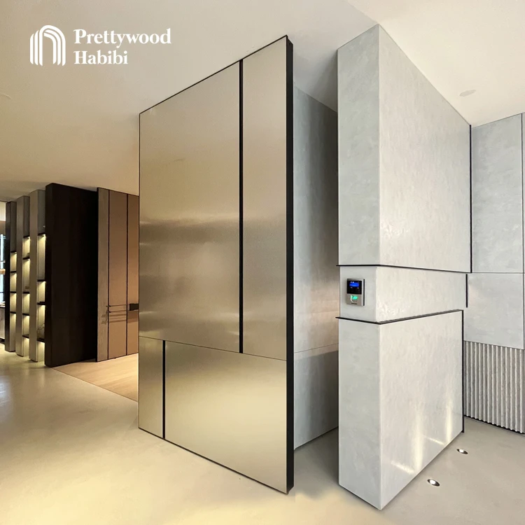 China Factory High Quality Villa House Golden Mirror Panel Steel Security Door Main Home Door