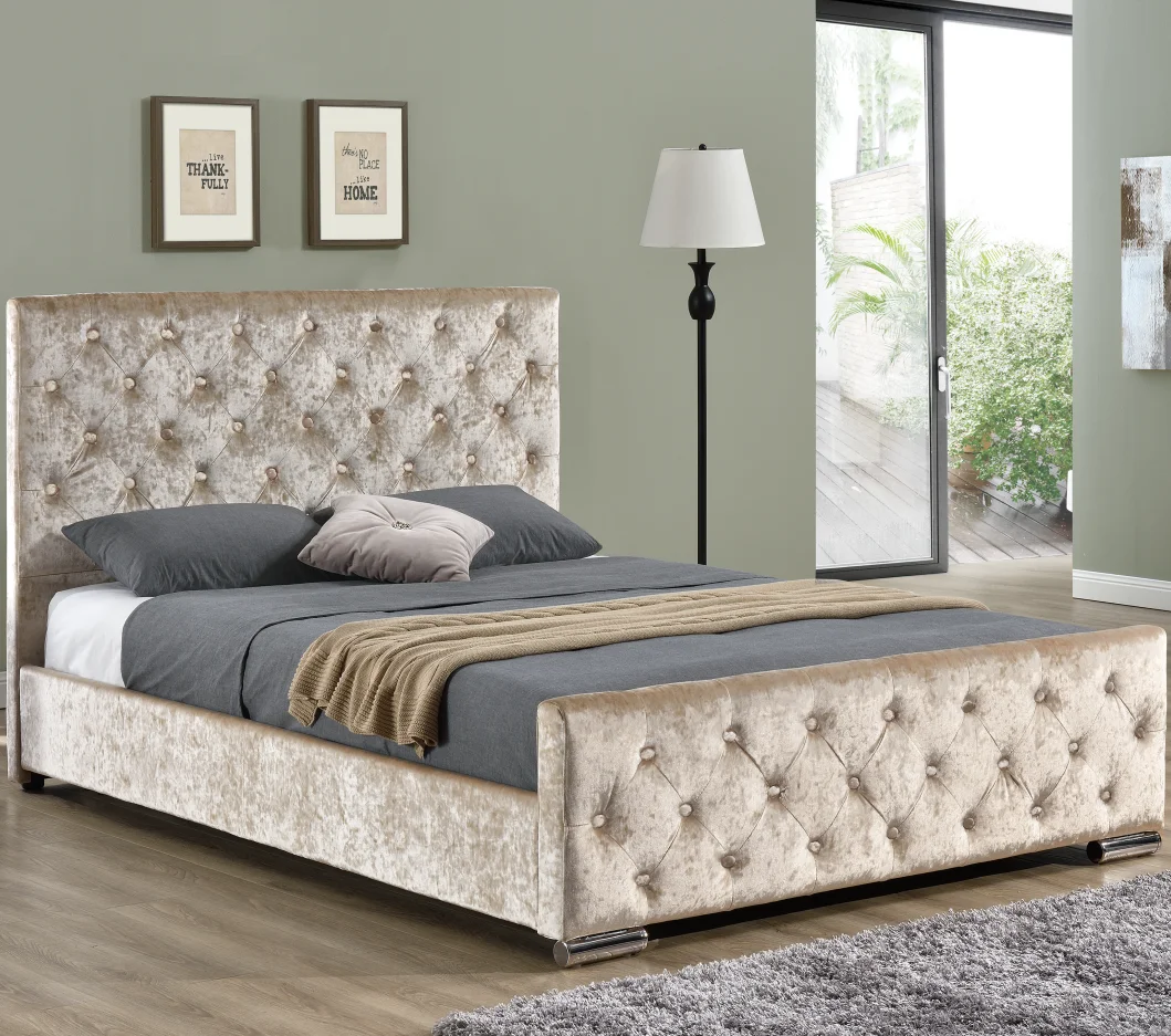 Unique gold beautiful crushed velvet fabric bed