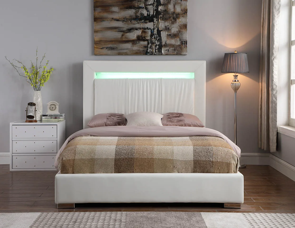 Widely Used Modern Frocks New Fashion white Upholstered Platform Bed With Led Light