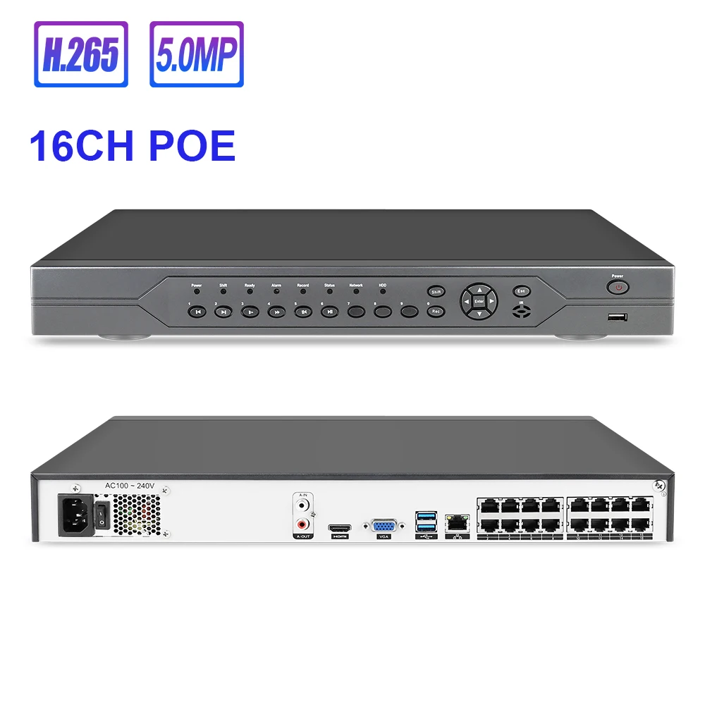 Сетевой видеорегистратор 16 каналов 5 Мп 48 В POE NVR h.265 P2P ONVIF для систем видеонаблюдения с