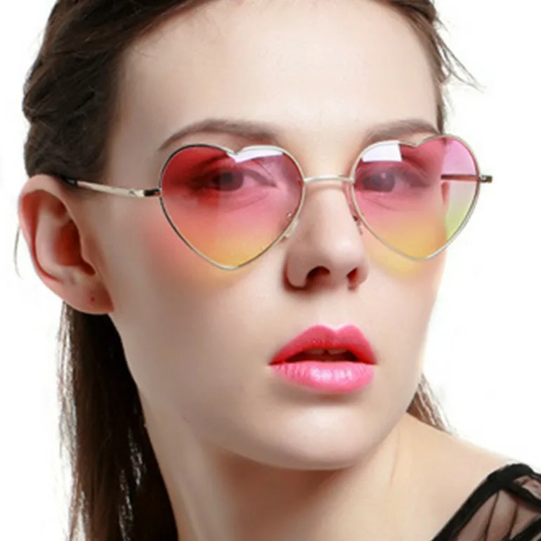 SG105 Ladies Heart Shaped Metal Frame Sunglasses UV400 Luxury Women Brand Designer Fashion LOVE Lenses Yellow Sun Glasses