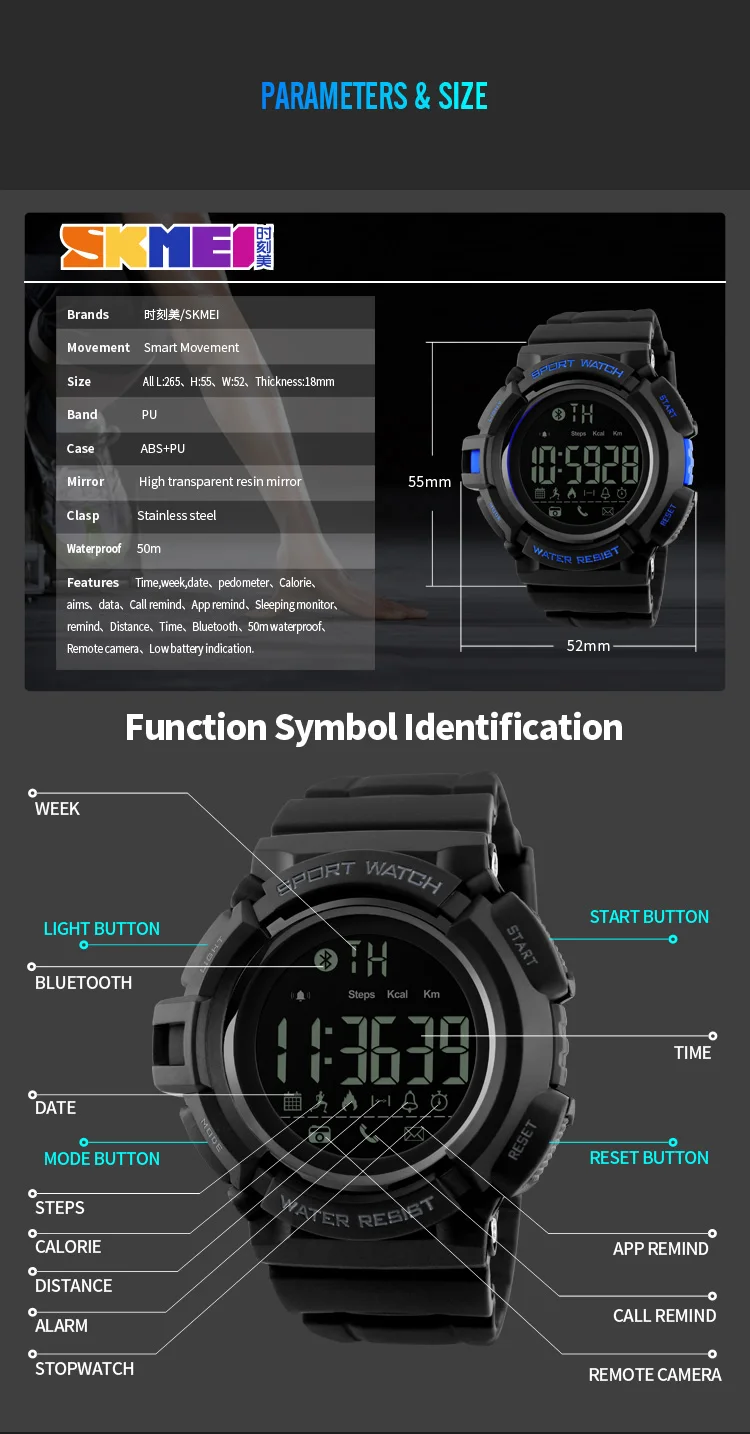 SKMEI Sports Leisure Fitness Watches Men Pedometer Calorie Tracker 50m Waterproof LED Sport Wristwatches relogio masculino