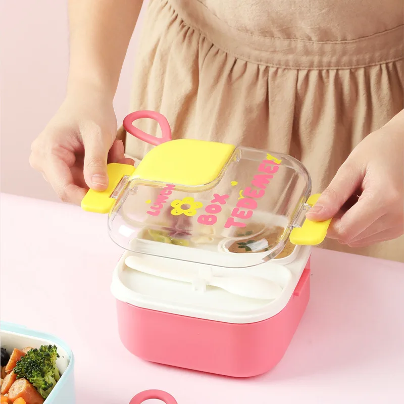 Высококачественный пластиковый Ланч-бокс bento box детские дошкольные контейнеры для закусок с ложкой