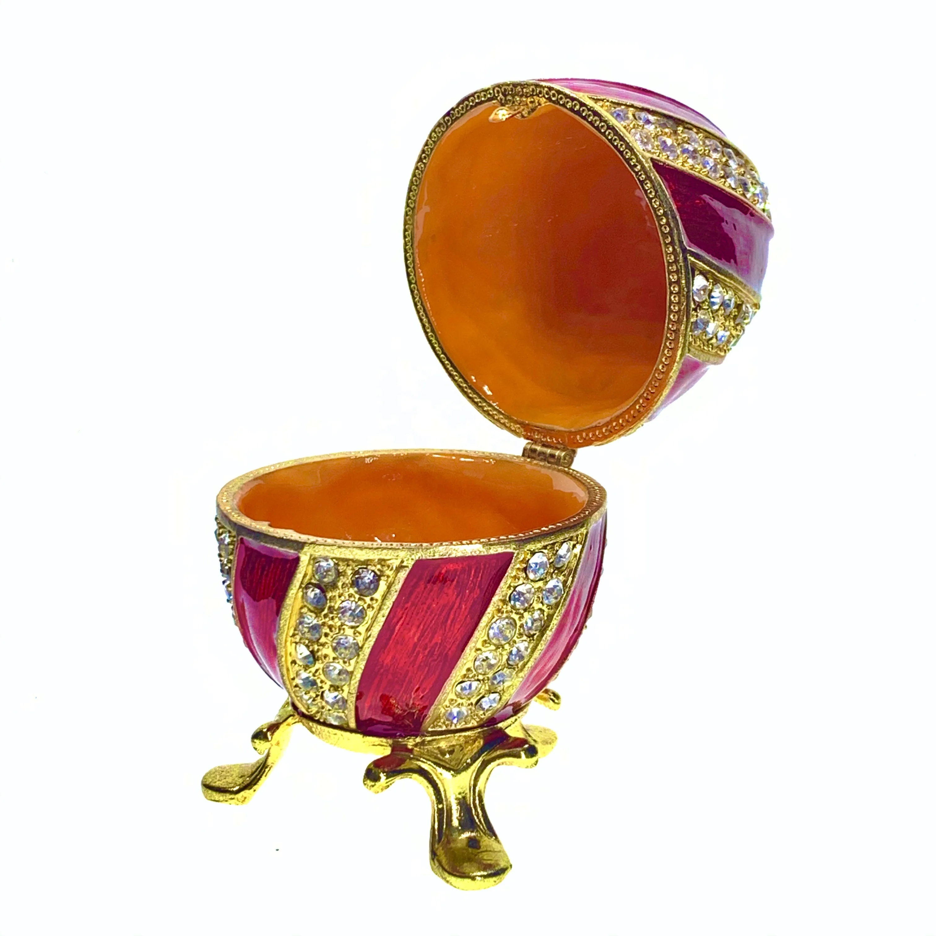 China supplier elegant Russian faberge egg metal jewelry crystal trinket box favor