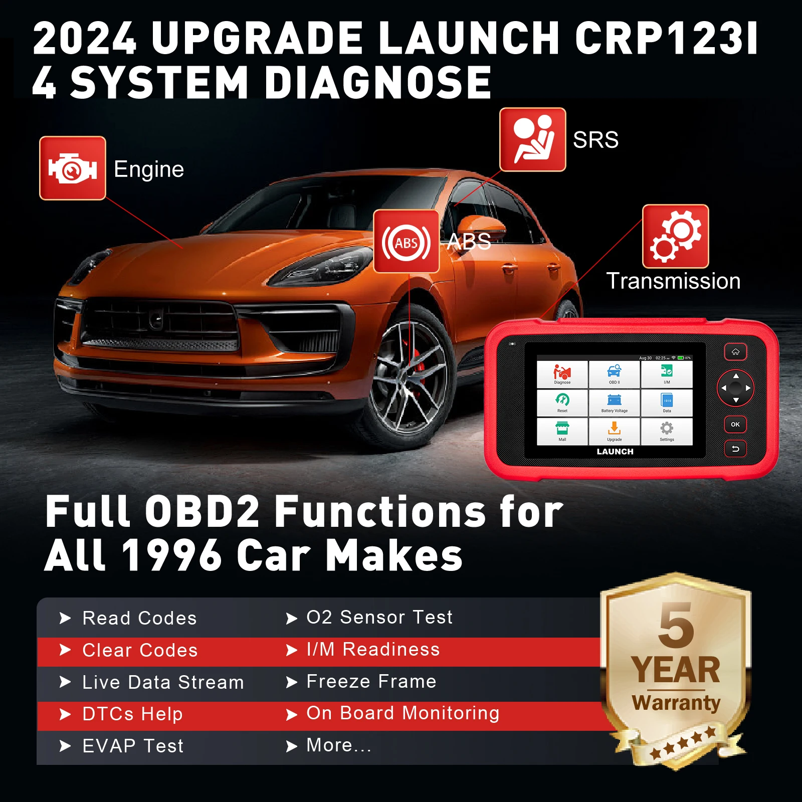 Launch Universal CRP 129I V2.0 Elite Four System Car Diagnostic Tool OBD2 Scanner with 12 Resets Auto Code Reader