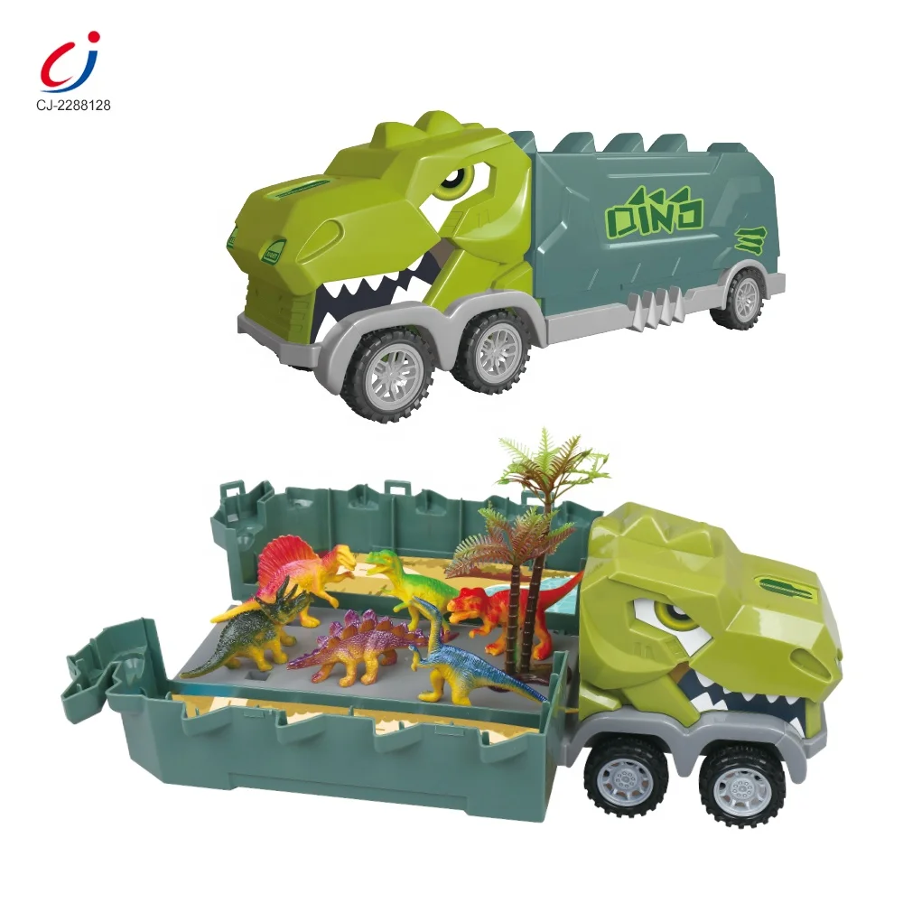Chengji 2024 hot selling plastic dino model carrier trucks friction transport car toys dinosaur truck storage vehicle toy