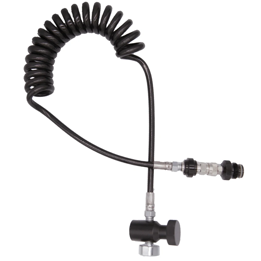 Paintball Remote Coil Hose with Quick Disconnect and 3000psi Pressure Gauge, HPA High Pressure Co2 Adapter Hose