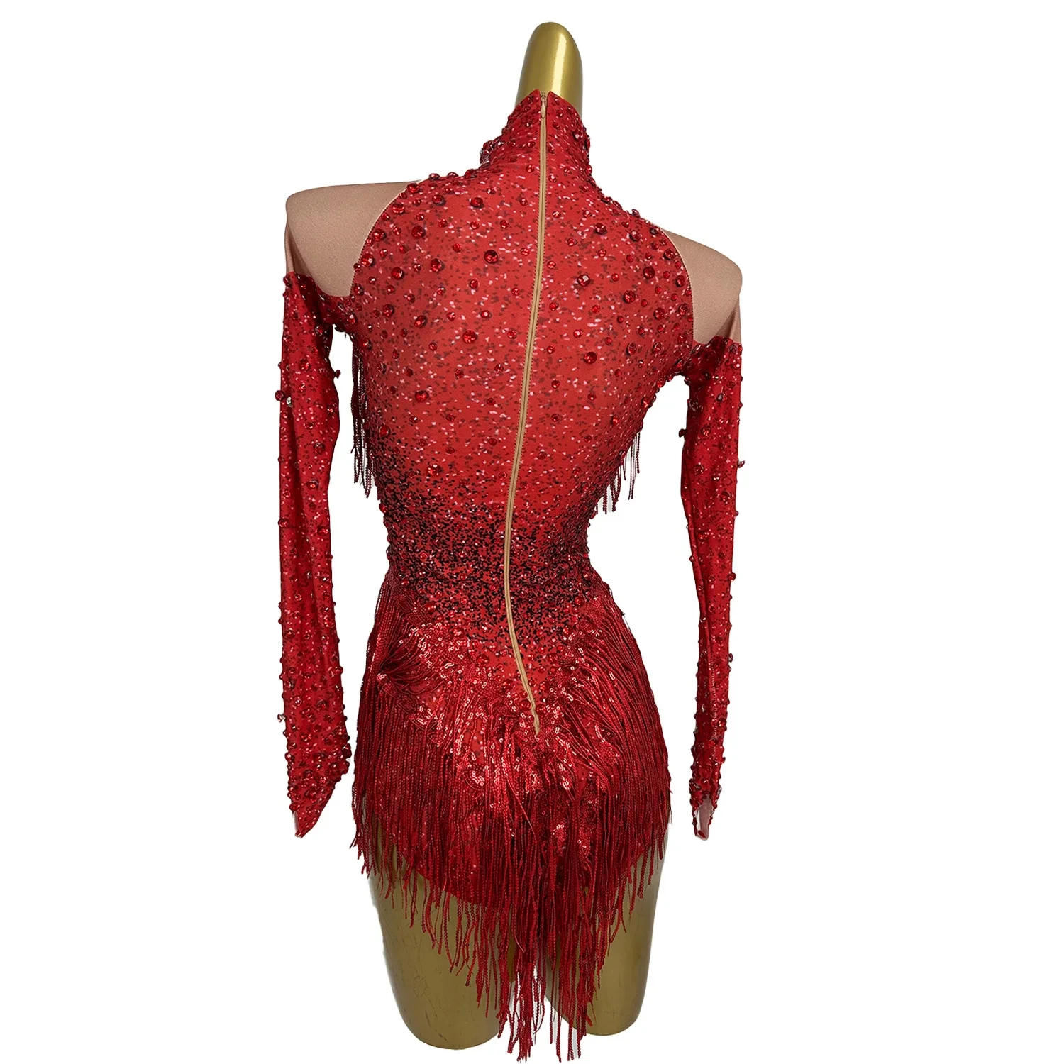 Sexy Red Fringes One Piece Jumpsuits Cheerleaders Drag Queen Las Vegas Show Stage Performance Dance Costume Rhinestone Bodysuit