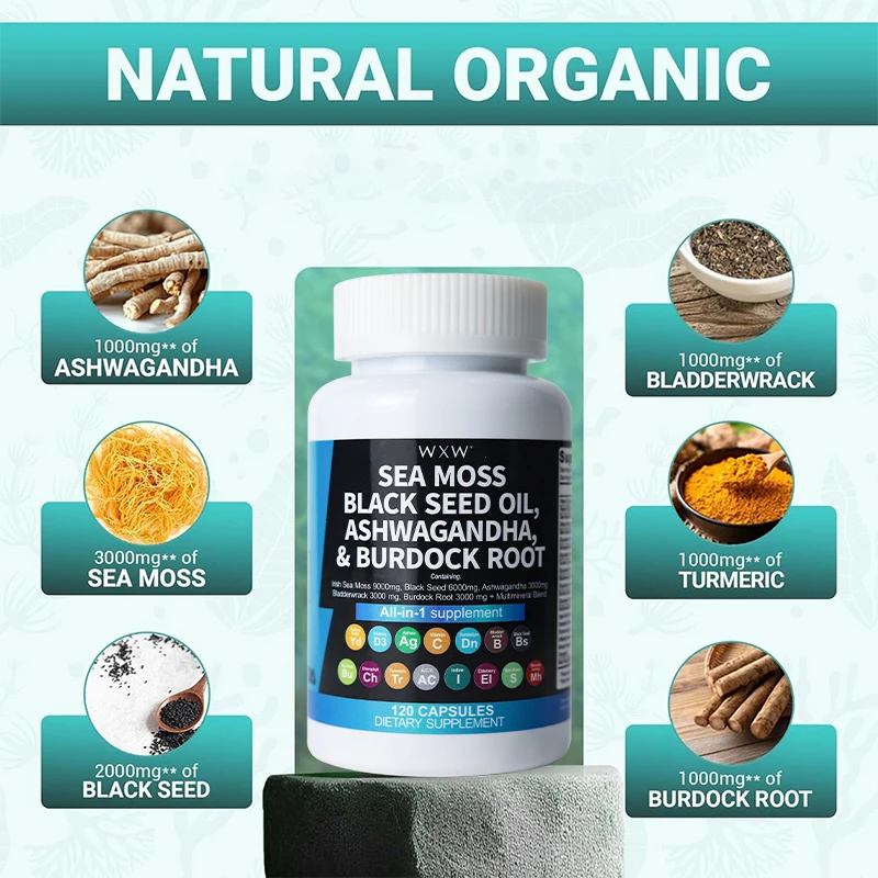 Stock WXW  high quality organic black seed oil capsules black seed oil honey capsules sea moss black seed oil capsules