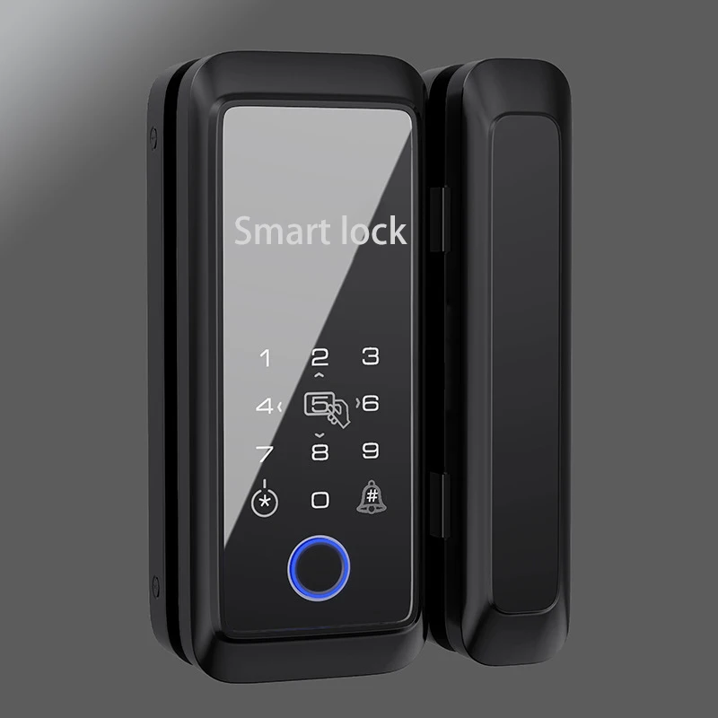 Goking tuya app bluetooth finger print office lock access control office frameless black swing glass door lock with key