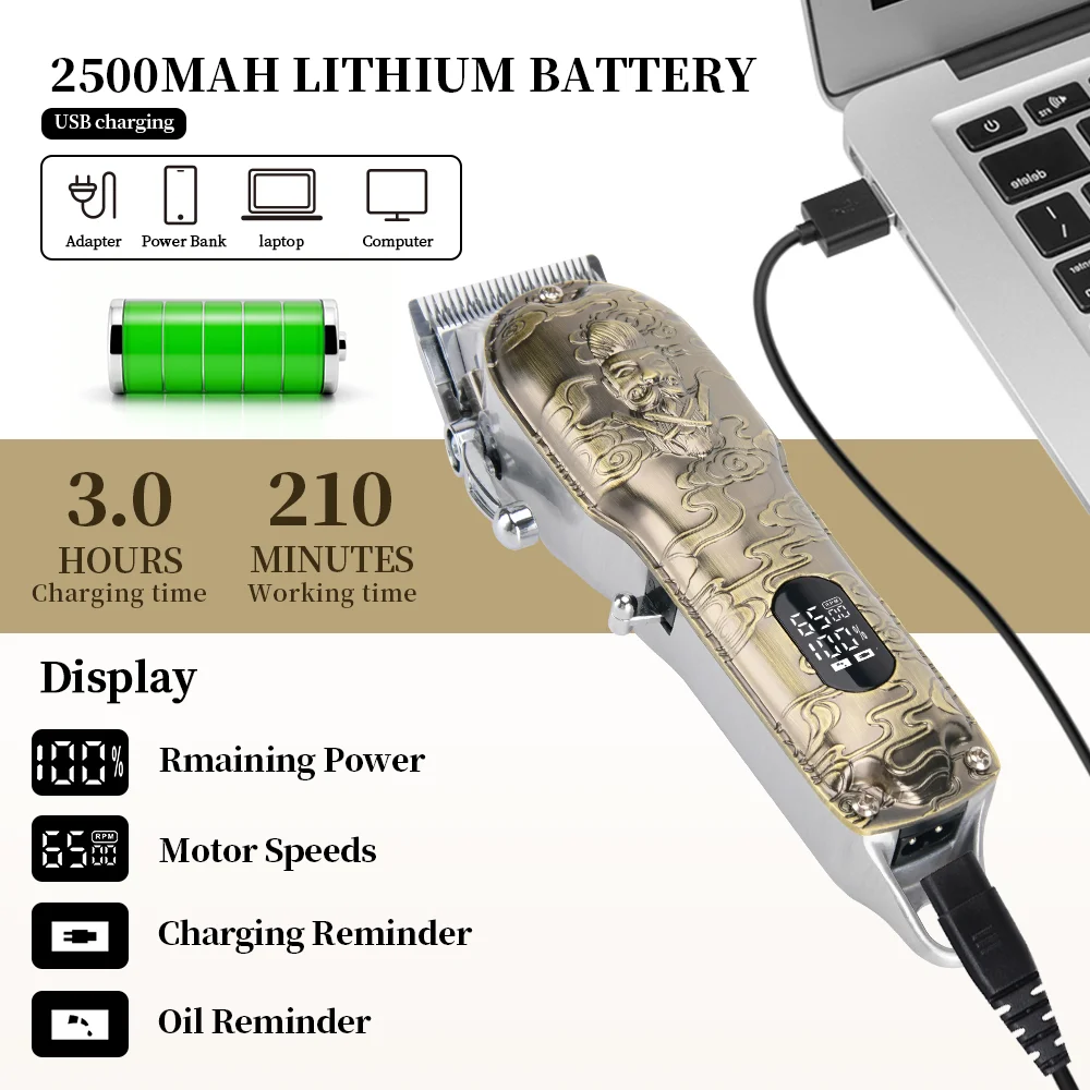 PRITECH All Metal Barber Cutting Machine Professional Mens Beard Trimmer Electric Hair Clipper