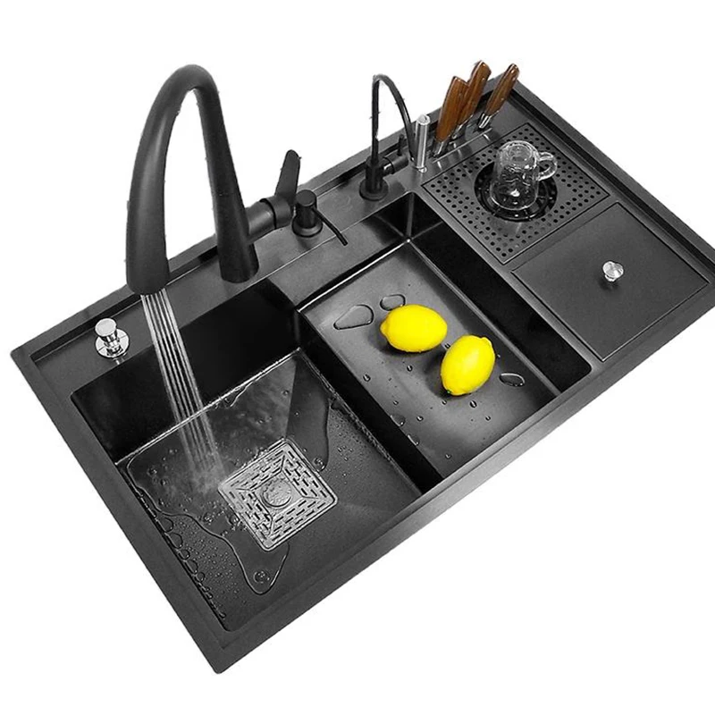 Handmade kitchen sink Multi-function Handmade SUS304 Stainless Steel High and Low Step Wash Kitchen Sink With Cup Rinser