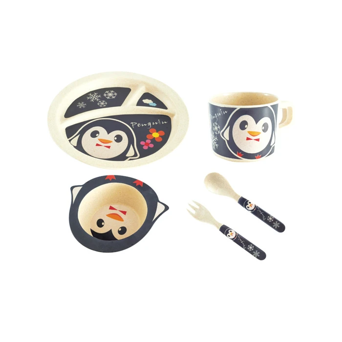 
Round divided compartment Cartoon biodegradable children tableware set, bamboo fiber dinnerware 