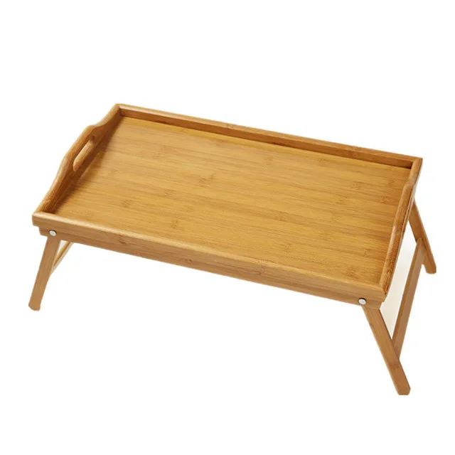 Bamboo Breakfast Serving Tray with Handle Foldable Bed Table Laptop Desk Pad Snack Book Drink Platter Nature