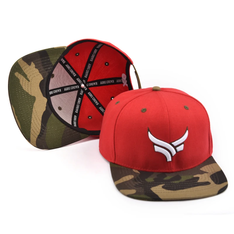 OEM unisex male camo camouflage brim hats wholesale 3d embroidery custom two tone flat snapback 6 panel hats