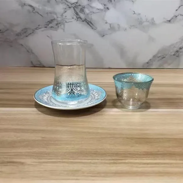 Ottoman Anatolian Greek Arabic Espresso Authentic Islamic Gift Set crystal turkish glass persian tea cup with spoon plate
