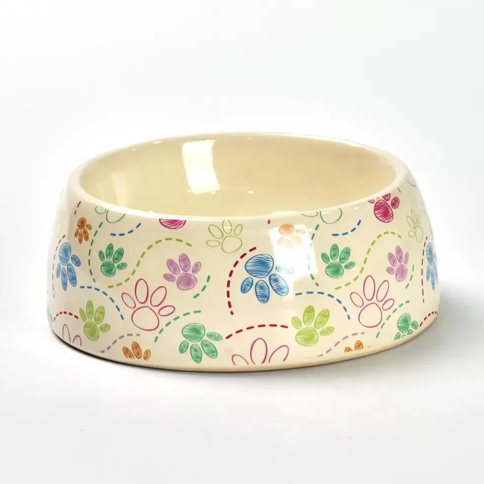 6 inch Stylish Cat tracks decal pattern Pet Cat Dog Food Water Ceramic Bowl