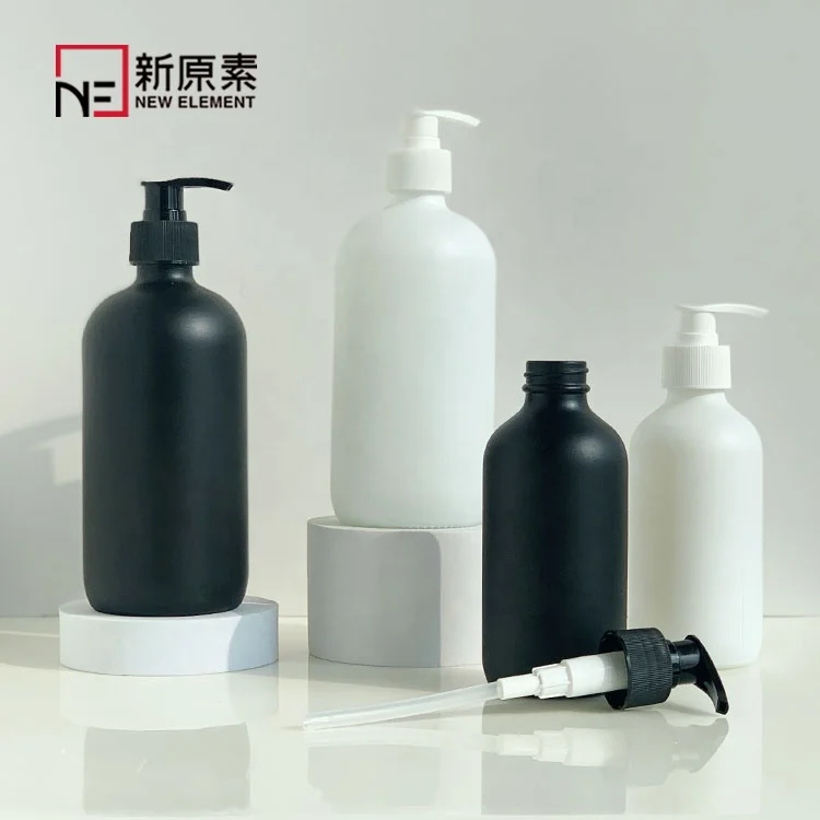 boston round 250ml 500ml shampoo shower gel cream packaging frosted white matte black glass foam pump bottle