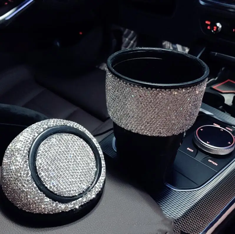 Rhinestone Auto Garbage Can Car Trash Can with Lid Mini Garbage Bin for Automotive Car, Home, Office, Kitchen, Bedroom