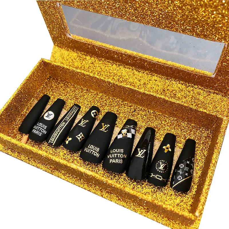 full cover French style long ballerina false nails custom logo press on nail packaging box