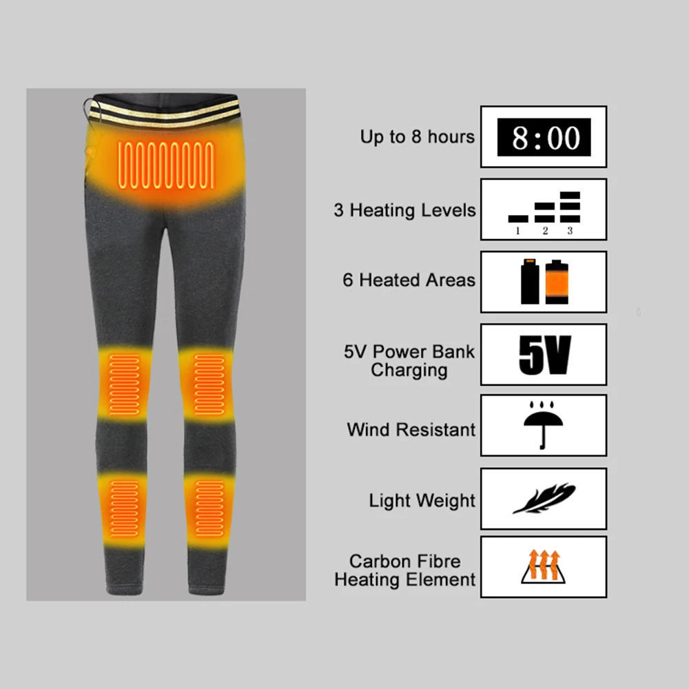 
Heating clothe Outdoor Warm Necessities 6 Zones Areas USB Rechargeable Intelligent Heating Heated Leggings For Women 