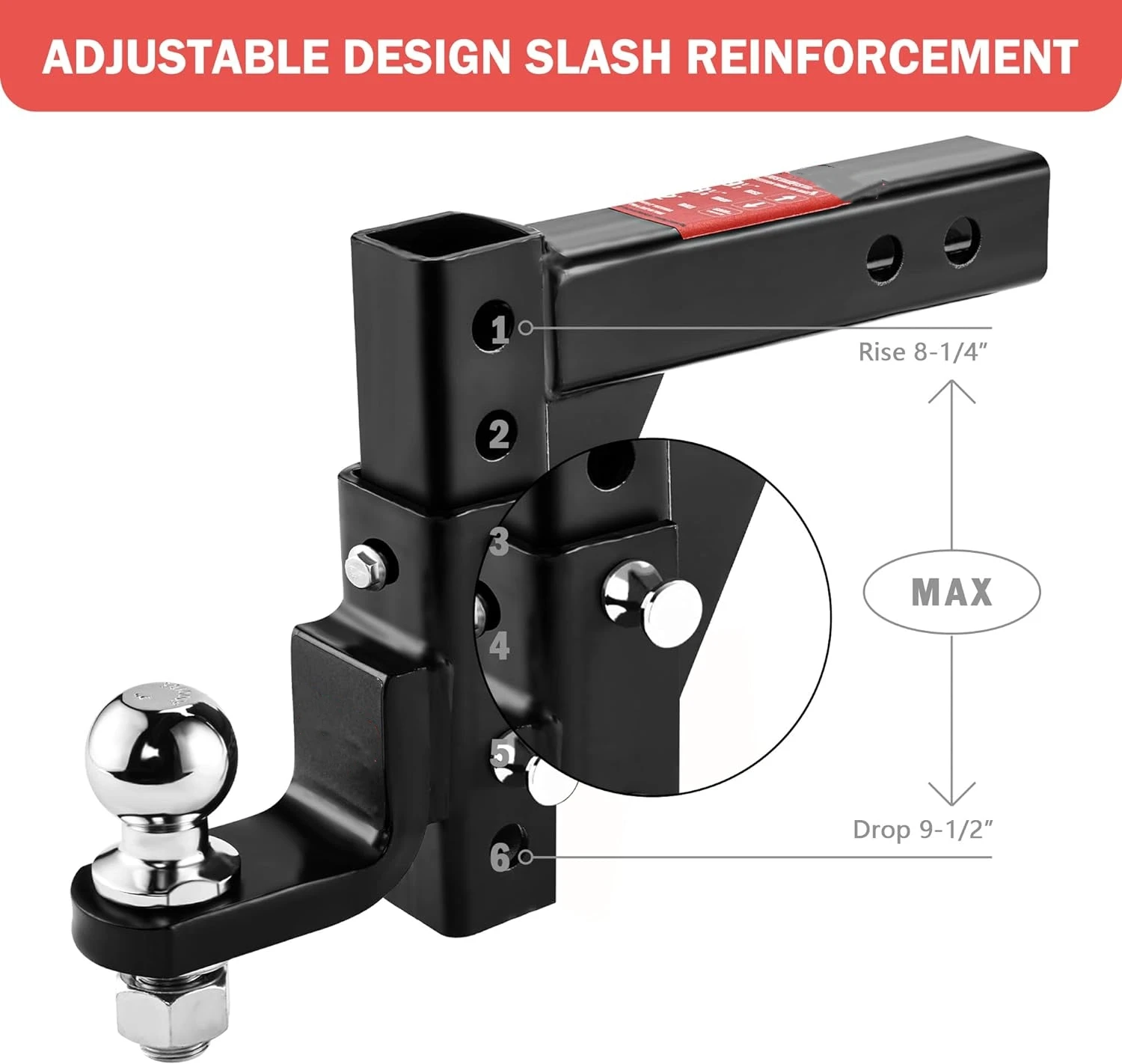 Premium Tow Hitch for Heavy Duty Truck with Stainless Steel Pins and Lock Adjustable Trailer Hitch Ball Mount