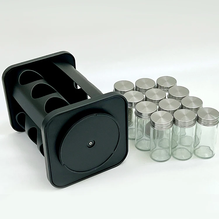 Rotating Spice Rack Organizer with 12 Jars Revolving Standing Seasoning Tower with 12 Glass Bottles Rotating Spice Organizer