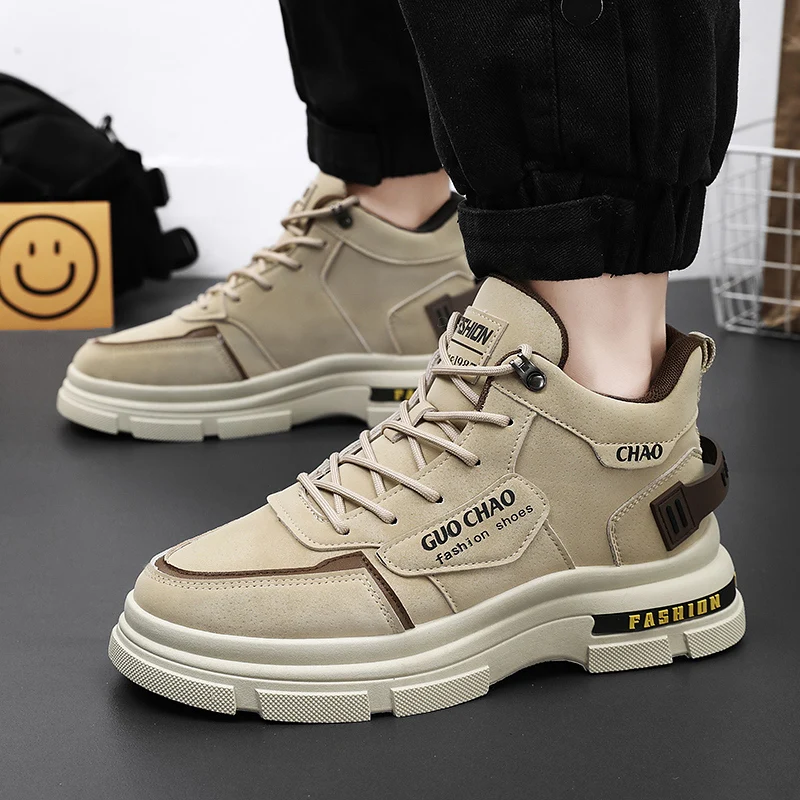MS779 New Trend High Top Platform Leather Boots Lace-up Boots Microfiber Leather Men Martin Boots