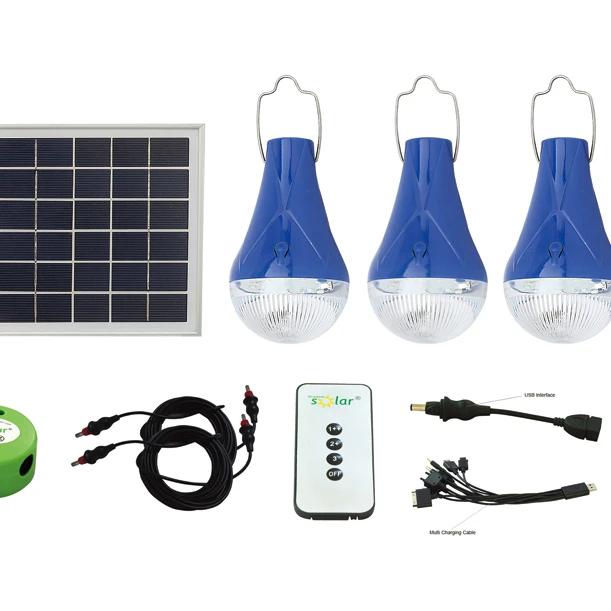 7.5W three bulbs portable mini high power 7.5W wisdomsolar CE indoor 3W led solar bulb 3 kinds of energy saving lamps