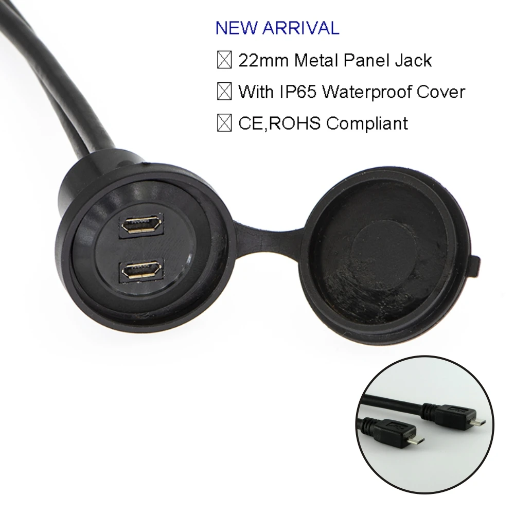 22mm 2 layer MICRO USB Panel mount socket (micro USB2.0 Female A change to Male A WITH 60CM cable)