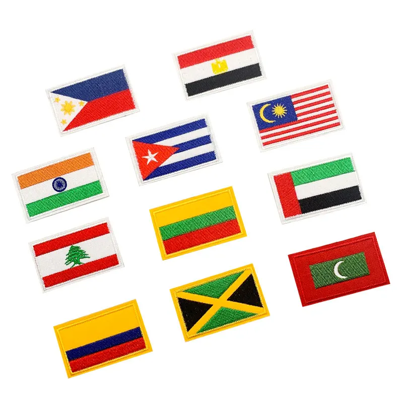 Custom Various National World Flag Small Embroidery Badge Embroidered Iron On Country Flag Patch