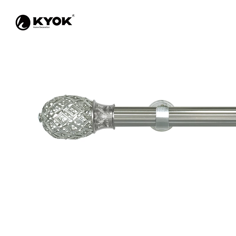 KYOK 2 meter single Factory Price Ball Shaped Shiny si;ver curtain dinial for interior decoration