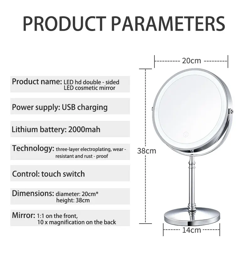 1x/3x/5x/7x/10x Custom Desk Tabletop Adjustable Stand Illuminated Makeup Mirror With Led Light