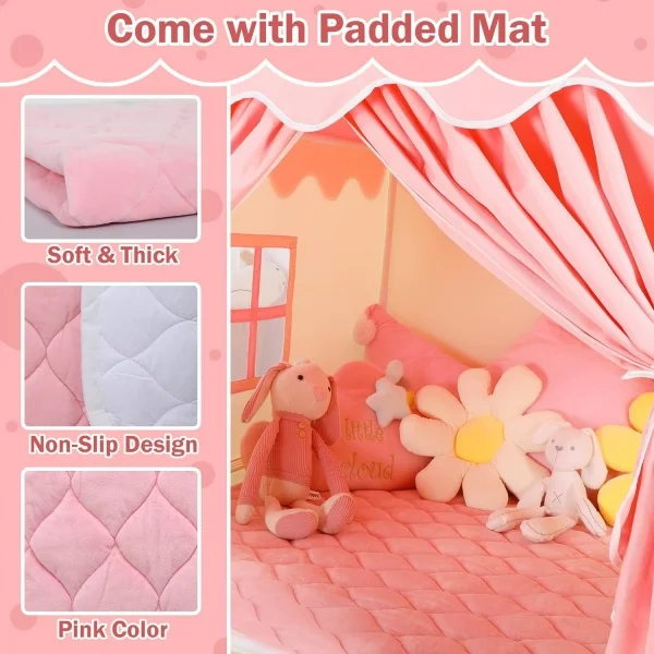 Kids Tent with Padded Mat,  Kids Playhouse Play Tents for Toddlers - Kids Play Tent Indoor Toy House Gifts for Girls Boys