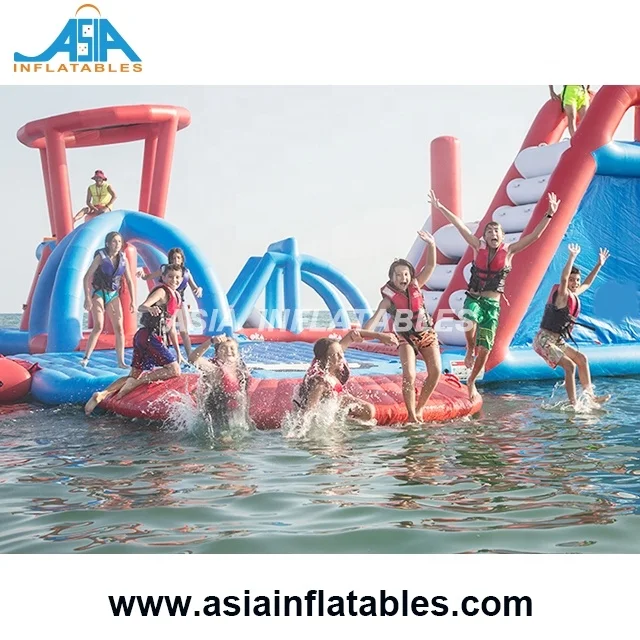 Biggest Floating Aqua Park Playground / Inflatable Water Air Obstacle Course For Business Rental