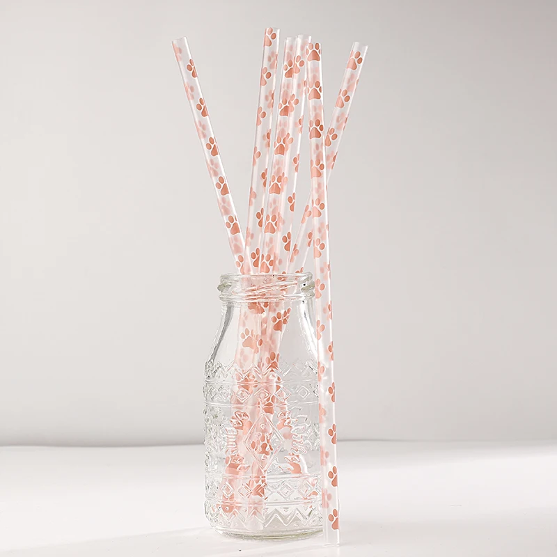 reusable paw printing drinking straws, custom made clear 9 inch drinking straw with paw design, decorative  paw printing straws