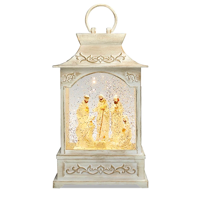 Glitter Water With Light Nativity Set Resin Figurines Wholesale  Led Snow Globe