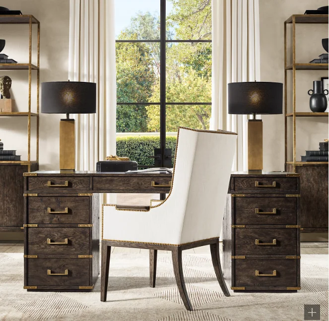 Luxury Vintage Design Solid Natural Oak Wooden Home Office Desk