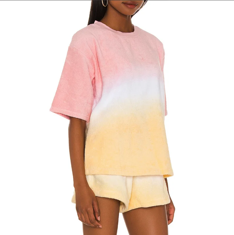 2021 Summer Custom Terry Towel 100%Cotton Short Set Tie Dye Two Piece Short Set Women Loungewear Set