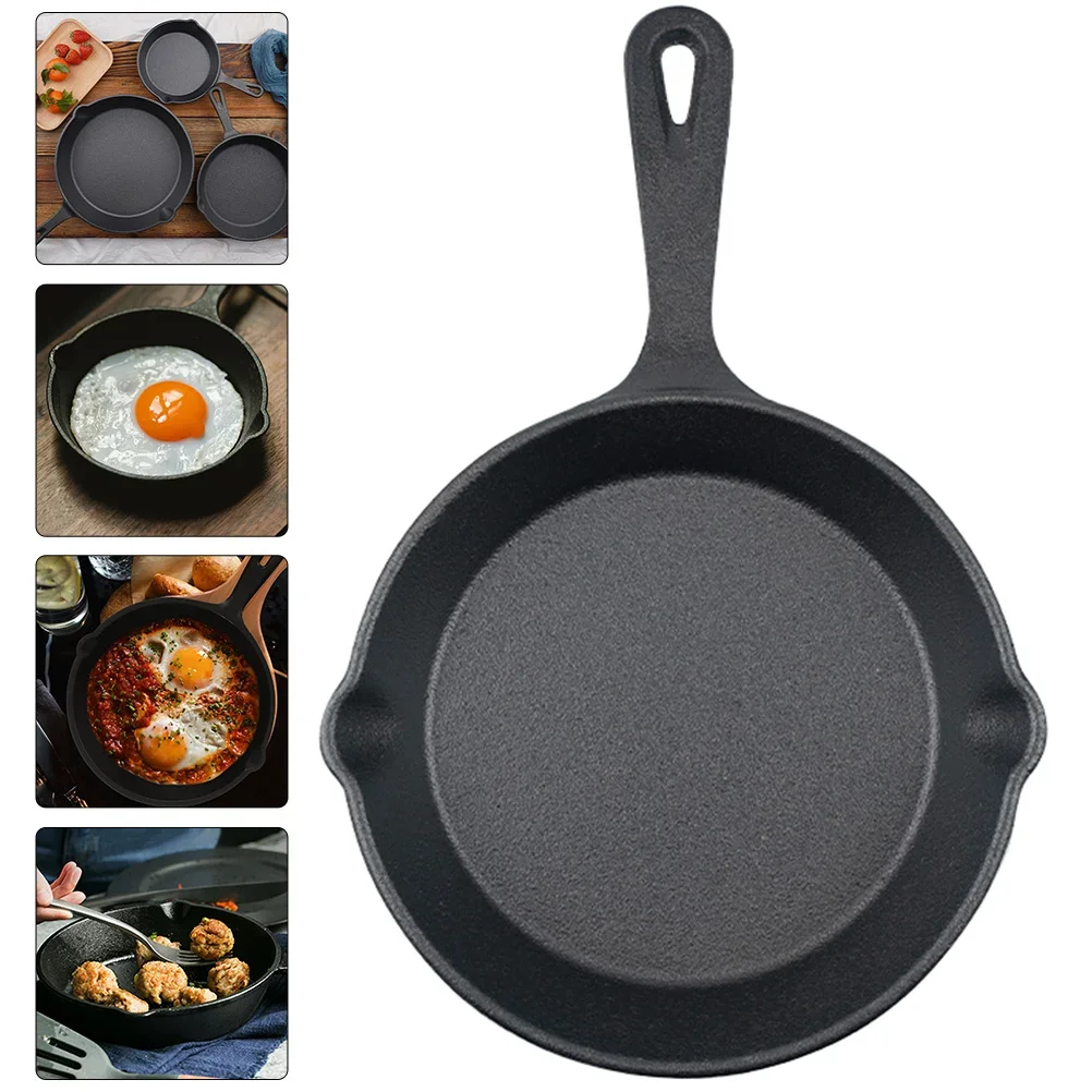 14-26cm Cast Iron Cookware frying pan skillet Cooking steak plate cast iron grill pan sizzling hot plate with wooden base