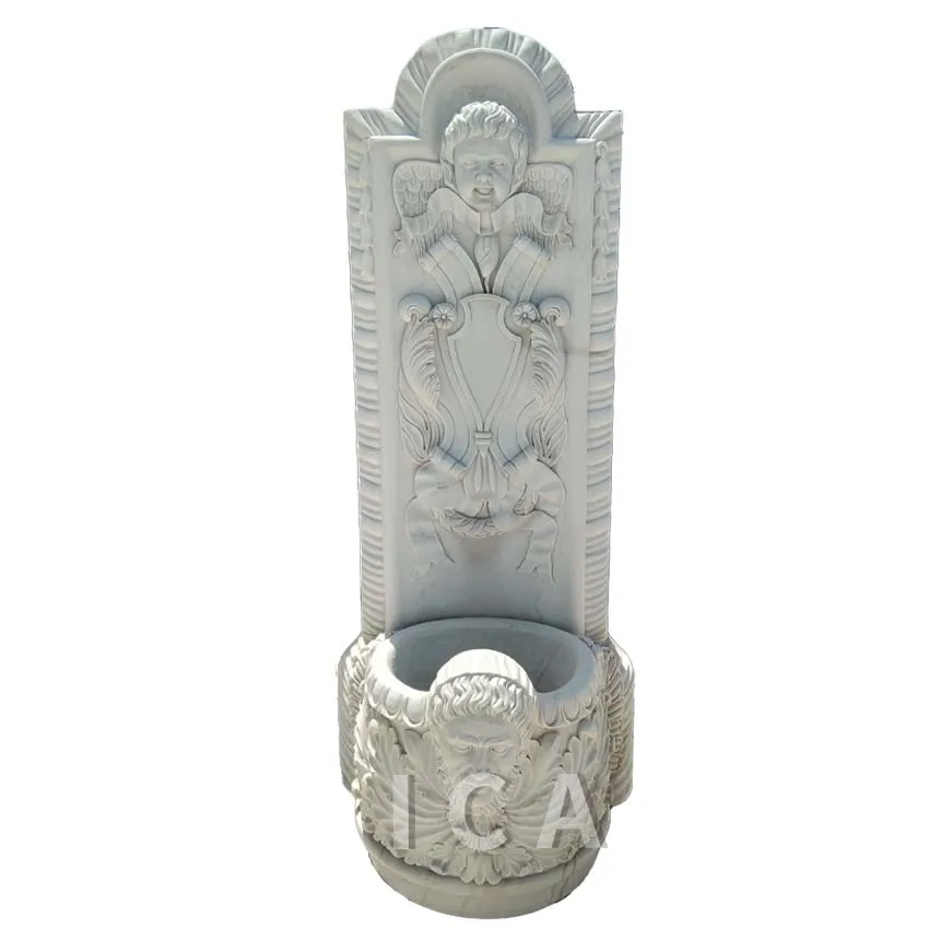 Hand carved high quality decorative white marble wall fountain with dragon head sculpture for home garden