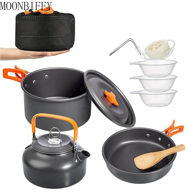 Outdoor Aluminum Kitchen Set 3 piece set Camping Cookware Kit Water Kettle Pot Travel Hiking Picnic Tableware Equipment Cooking